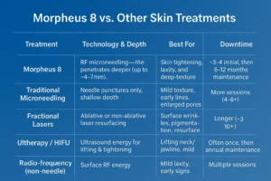 How Often Can I have Morpheus 8? 2 Table to show benefits of Morpheus 8 Byfleet compared to other skin treatments